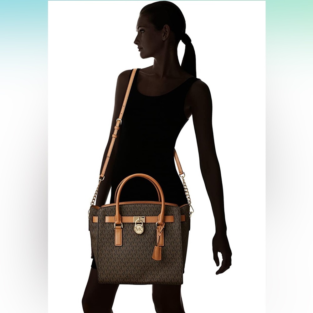 Michael Kors Leather Hamilton Satchel Bag Purse with Crossbody Strap - Picture 13 of 15